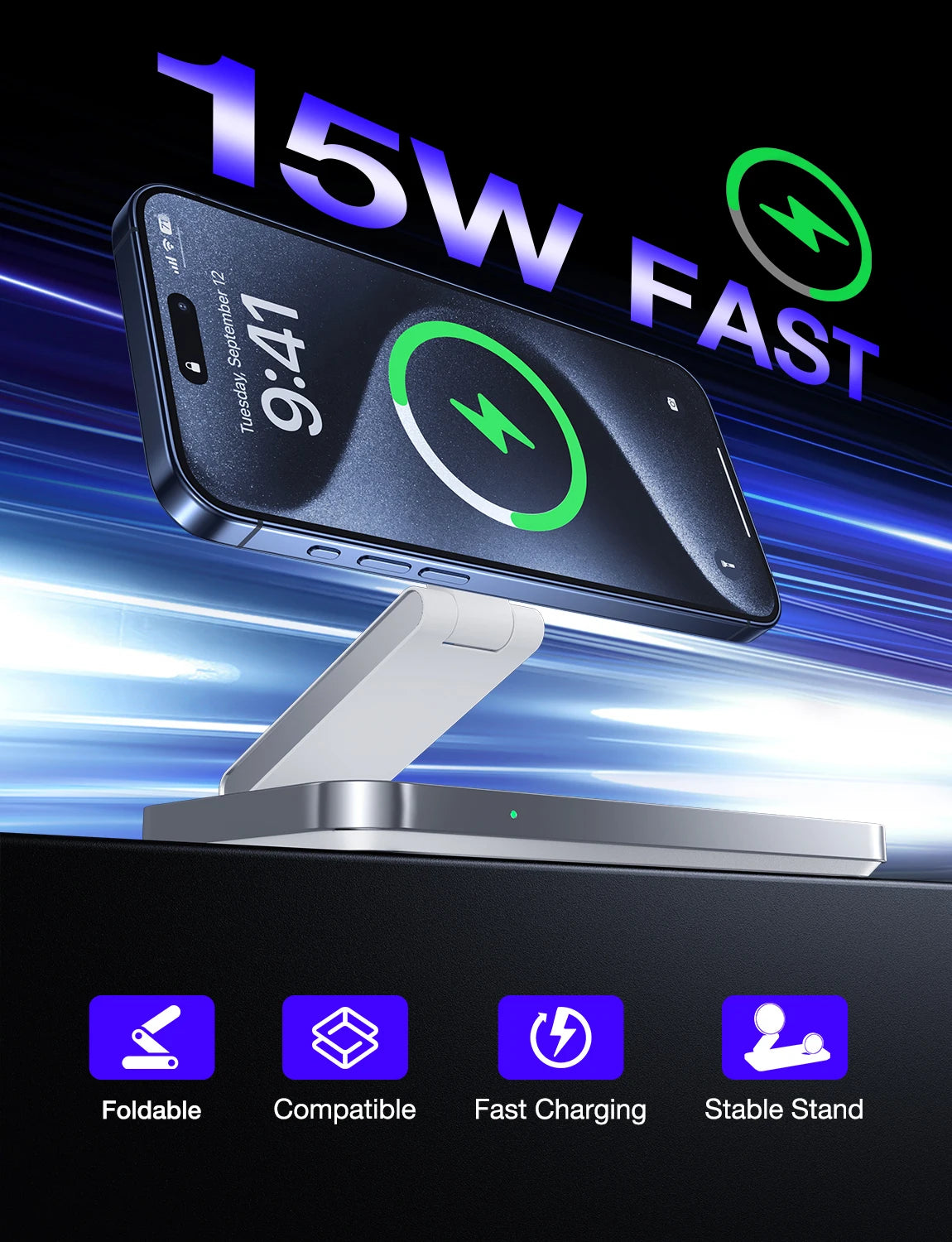 3-in-1 Foldable Magnetic Wireless Charging Station for iPhone, Apple Watch & AirPods