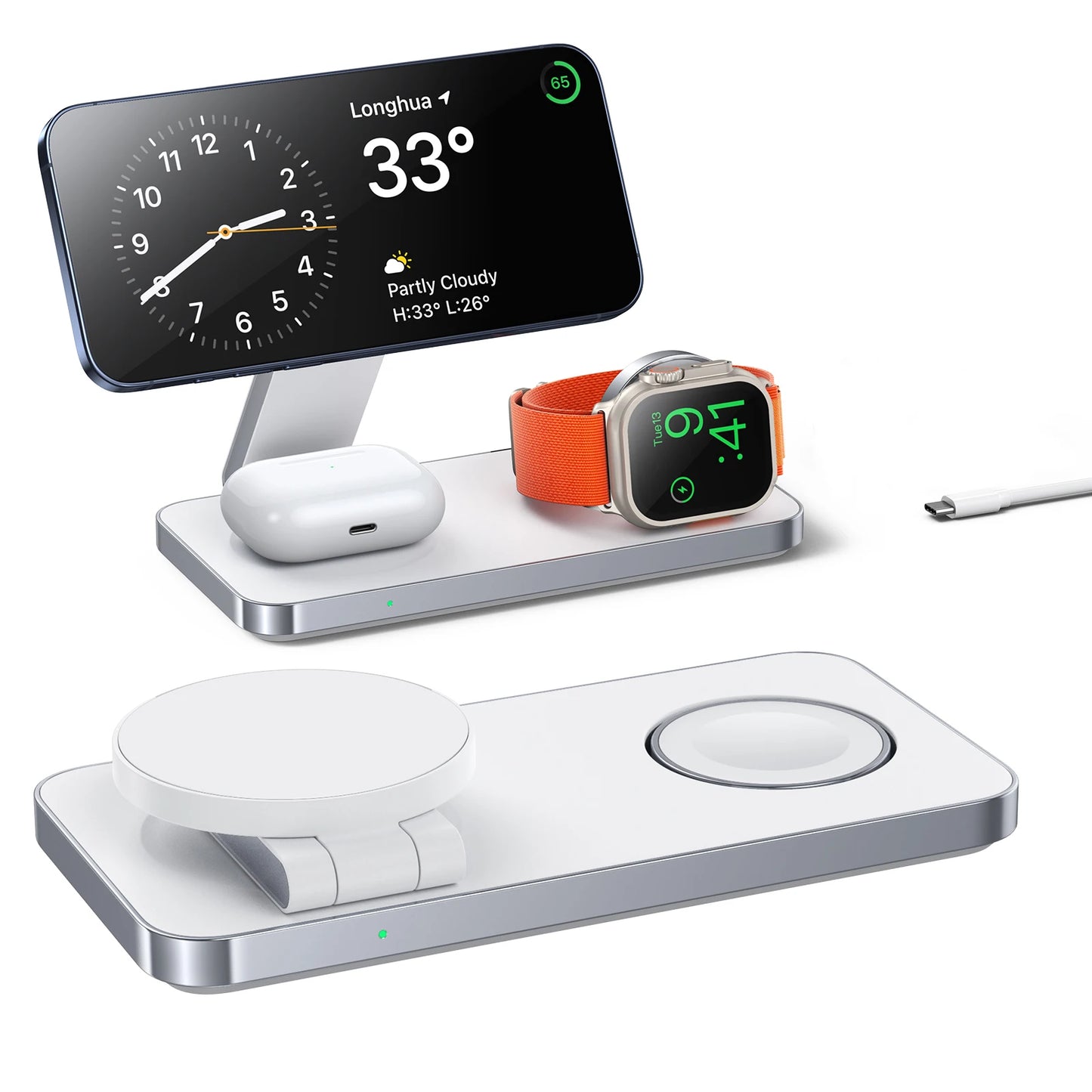 3-in-1 Foldable Magnetic Wireless Charging Station for iPhone, Apple Watch & AirPods